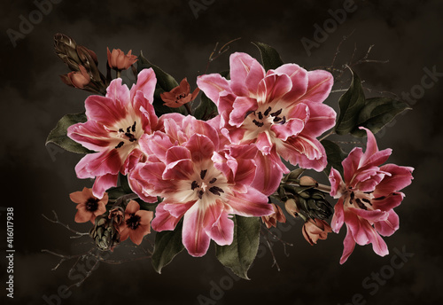 Pink tulips and ornithogalu...