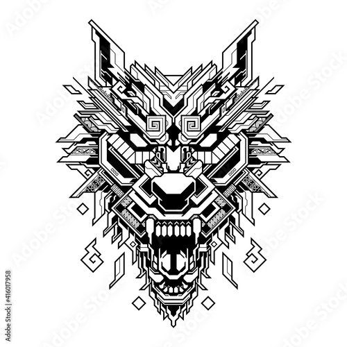 wolf head geometric illustration and tshirt design