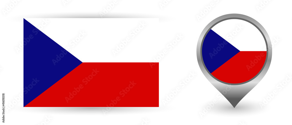 Vector flag Czechia. Location point with flag Chech Republic inside. Color symbol isolated on white background. Vector flag Czechia. Location point with flag Chech Republic inside. Color symbol isolated on white background.