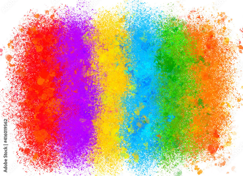 Abstract colorful Happy Holi background, digital drawing color spots on white