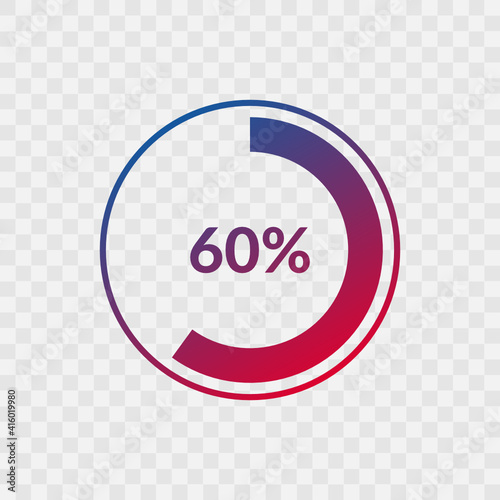 60 percent blue and red gradient pie chart sign. Percentage vector infographic symbol. Circle icon isolated on transparent background, illustration for business, download, web design
