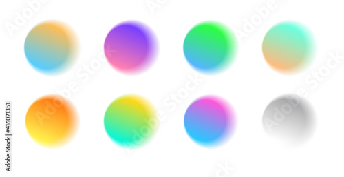 Set of watercolour brush samples of gradient circles with pastel color palette