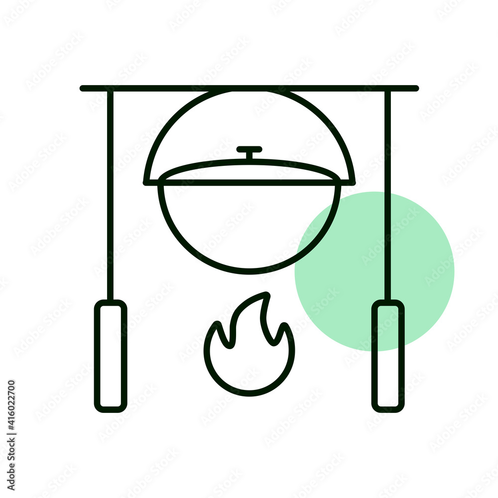 Camping pot over a bonfire vector icon