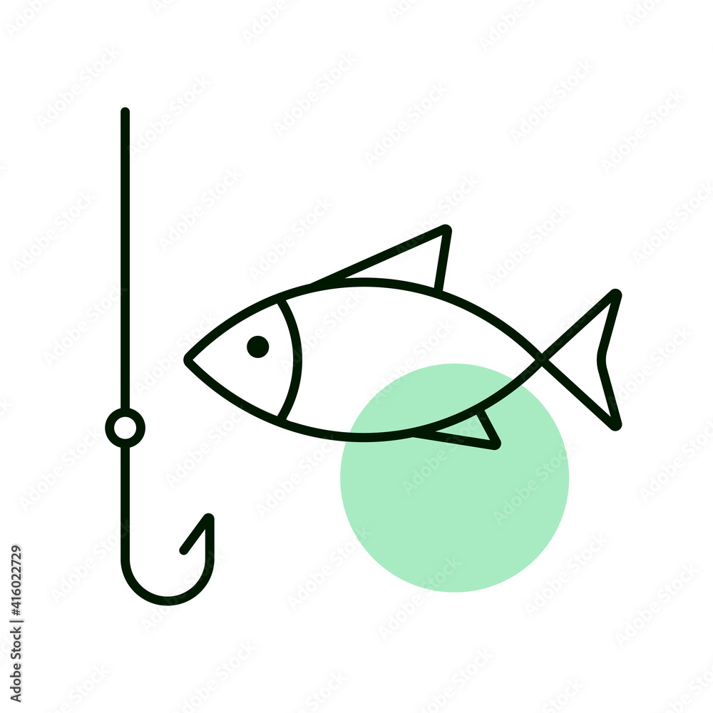 Fototapeta premium Fishing hook with fish vector icon. Camping sign