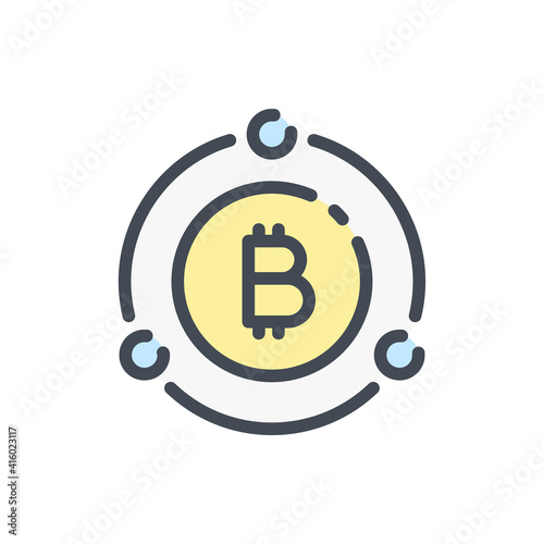 Bitcoin network color line icon. Cryptocurrency and Blockchain vector outline colorful sign.