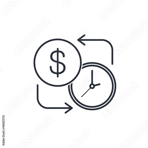 Dollar sign and clock. The concept of transforming time into money, investment  . Vector icon isolated on white background. 