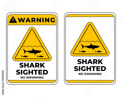  Shark Warning Sign. No Swimming. Shark Sighted. Sighting Sign With A Shark Silhouette, Easy To Use And Print Design Templates