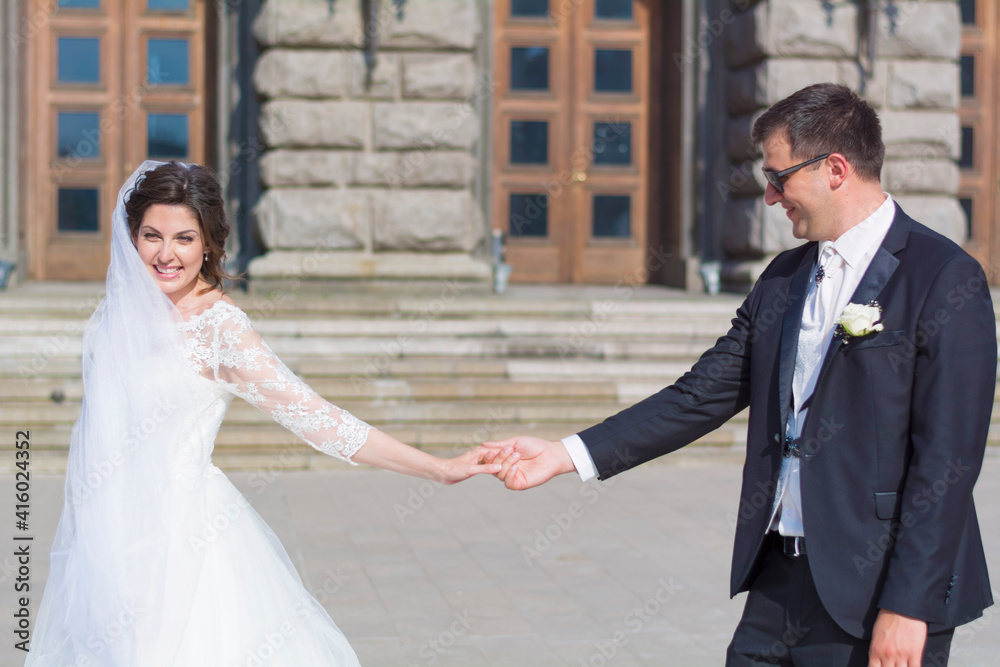 Bride and Husband Having Fun  in their Wedding Day 