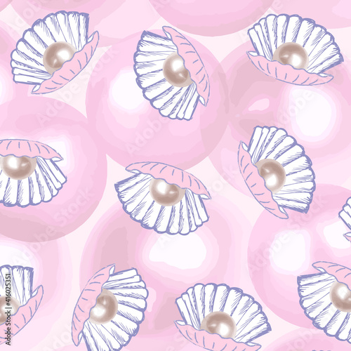 Cute pearl vector seamless pattern. Beautiful design elements, perfect for nursery.