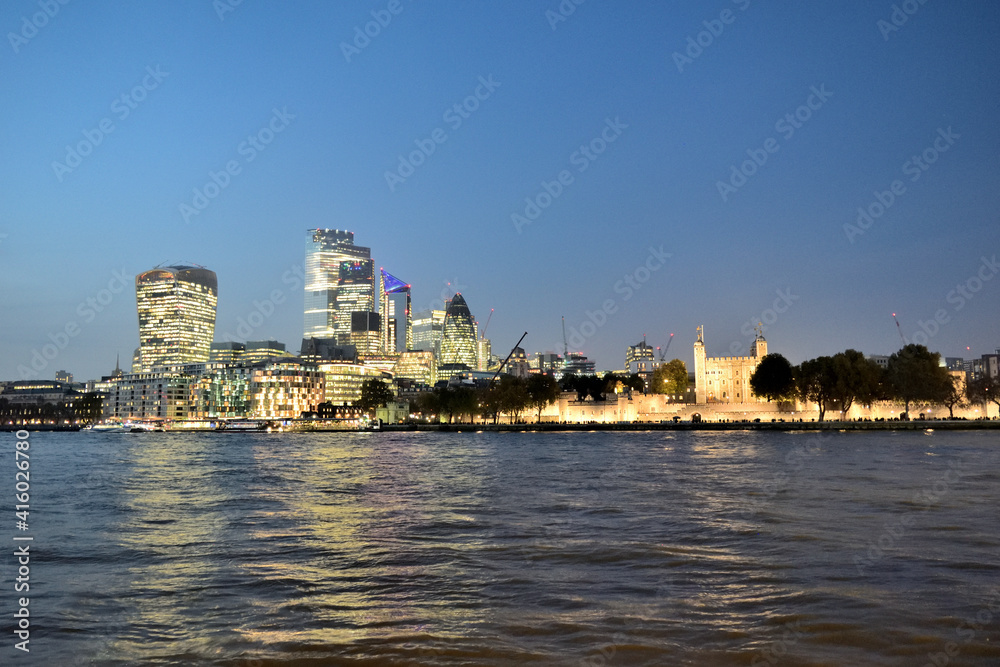 New and old - London city at night - London, England, United Kingdom (UK)