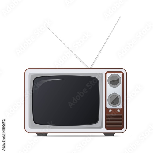 Retro, old-fashioned, vintage tv with empty dark screen. Template for your design. Concept for presentation or advertising. Vector illustration