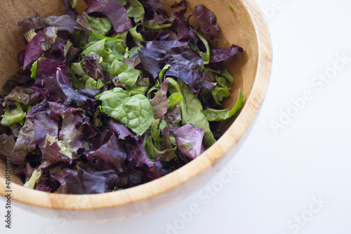 Quinoa, lettuce, lambs lettuce, black olives and cucumber salad