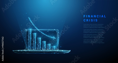 Abstract blue laptop with graph gowing down