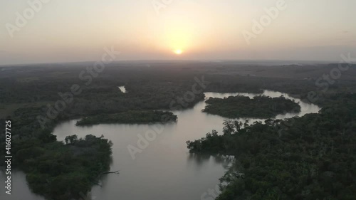 Sunset over subtropical river system in South America, Guyana 