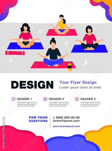 People enjoying outdoor yoga class in park. Women sitting on grass in lotus pose. Vector illustration for health, recreation, wellbeing concept