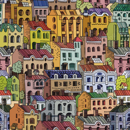 Hand drawn houses seamless pattern.