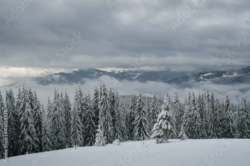 Panoramic view of the snow-capped mountains.