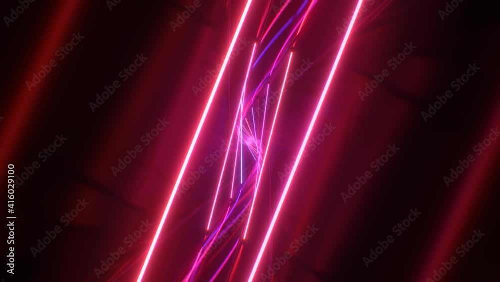 Flicker Neon Laser Beam Futuristic Fluorescent Glow Light Tunnel - 4K Seamless VJ Loop Motion Background Animation
