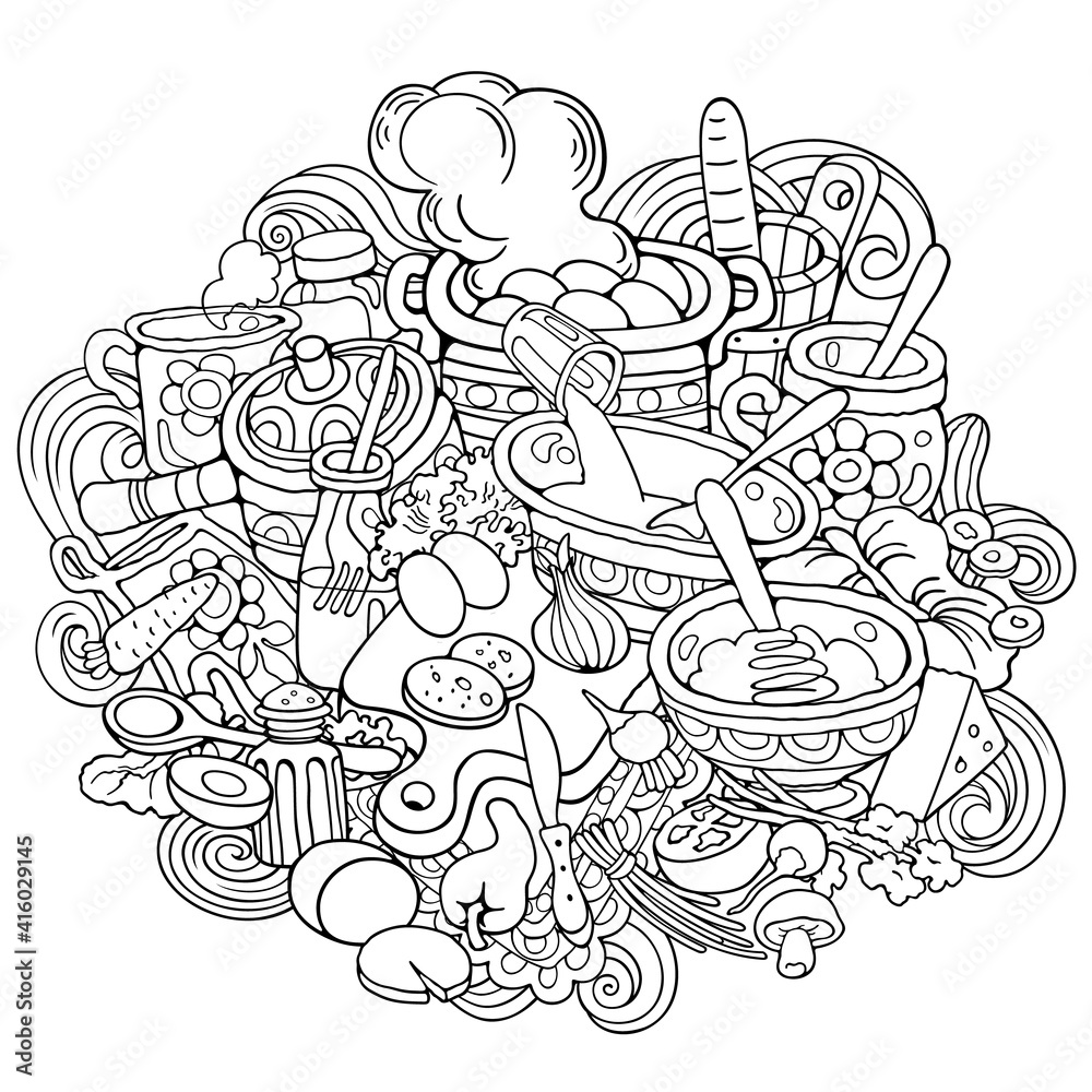 Food hand drawn raster doodles illustration