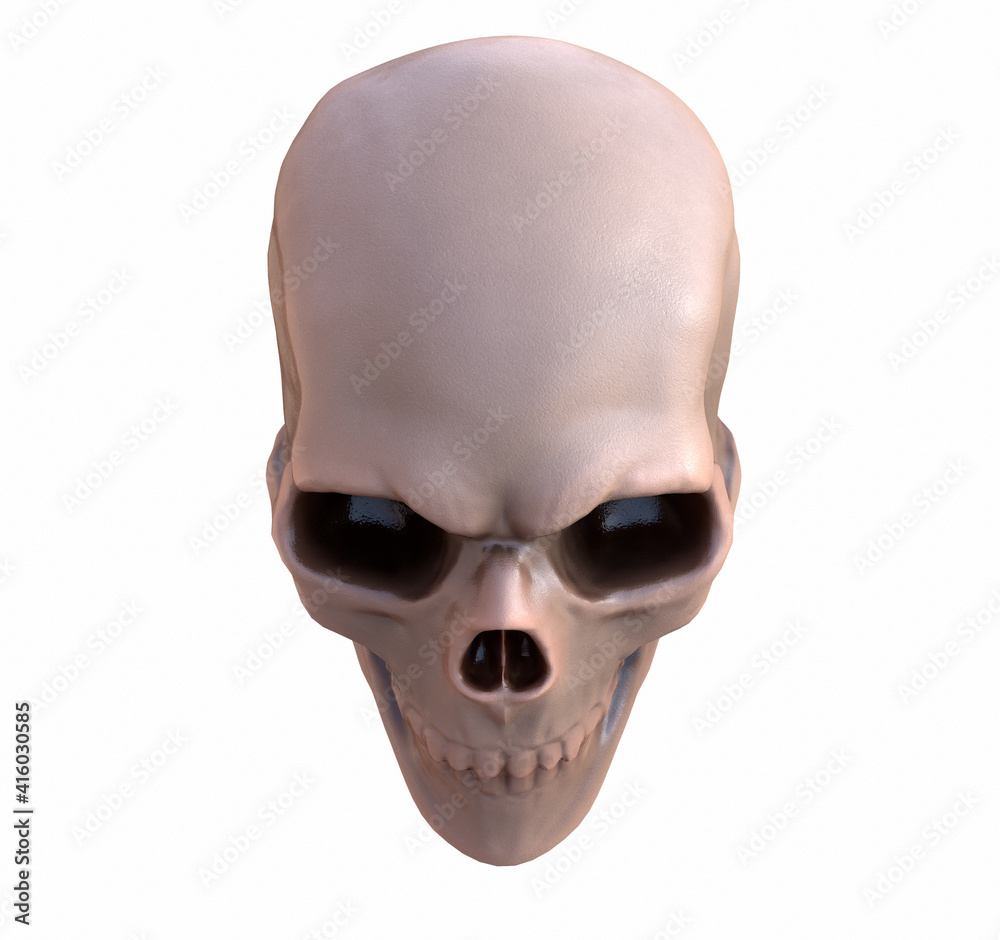 Obraz premium Human skull on Rich Colors a white background. The concept of death, horror. A symbol of spooky Halloween. 3d render illustration.