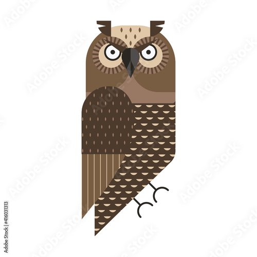 Grumpy Owl Geometric Icon in Flat Design
