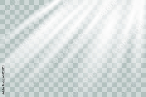 Shining sun glare rays, lens flare vector illustration. Sunlight glowing png effect. White beam sunrays sky background