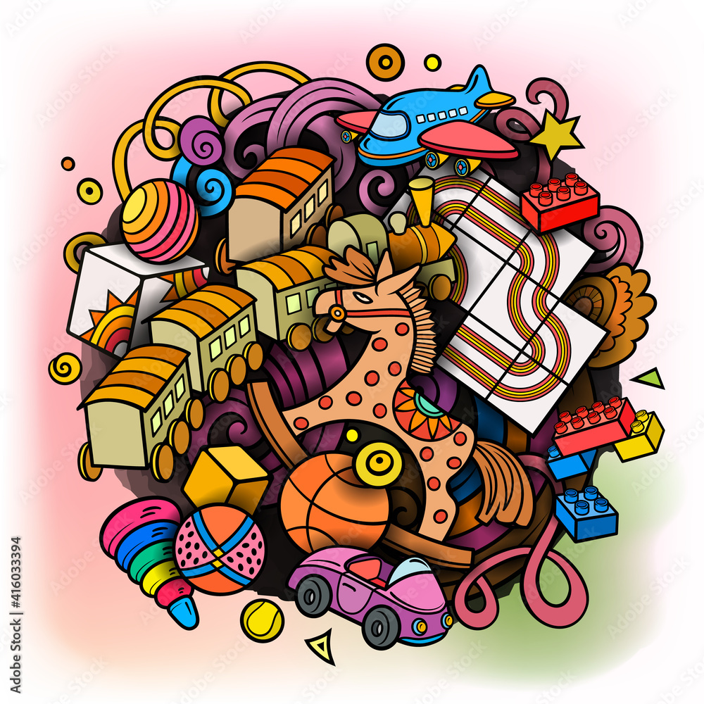 Cartoon doodles hand drawn kids toys illustration Cartoon doodles hand drawn kids toys illustration