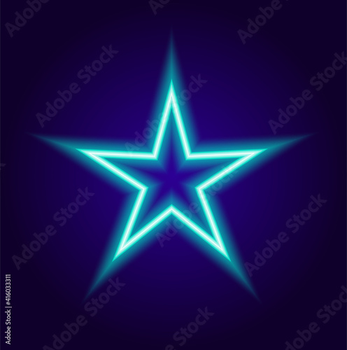 Colorful neon star  blue color set in vintage style on a dark background. blue outline of a five-pointed star element for your pattern design.