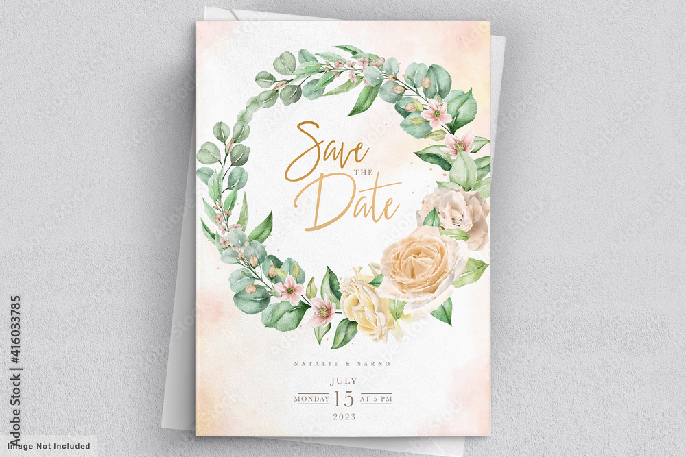 Obraz premium Elegant watercolor hand drawn floral wedding invitation card