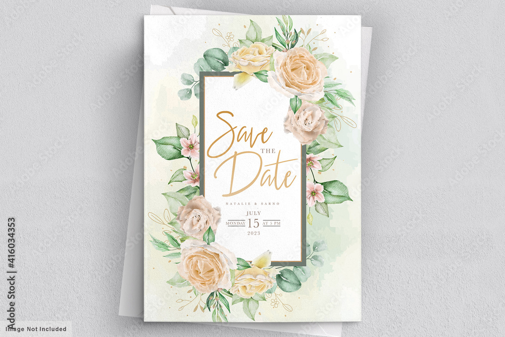 Elegant watercolor hand drawn floral wedding invitation card