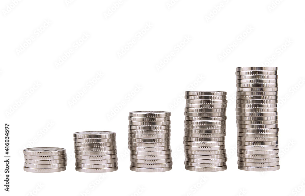 Stack of silver coins isolated on white background Stack of silver coins isolated on white background