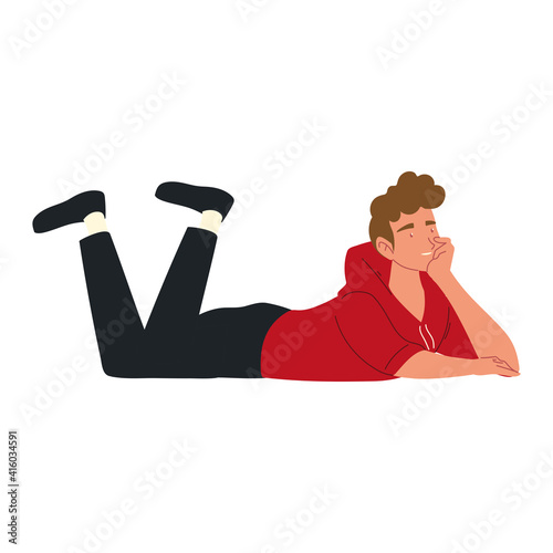 male character lying on floor, procrastinating isolated design