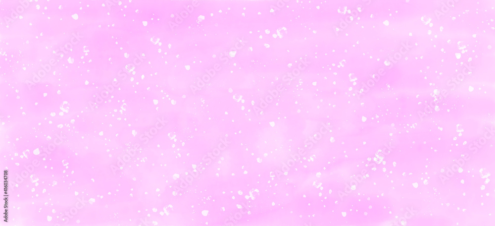水彩　桜ピンクの背景　白色のスパッタリング