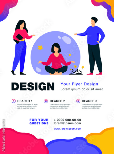 Person keeping social distance and avoiding contact. Woman separating from crowd and meditating in transparent bubble. Vector illustration for solitude or isolation concept