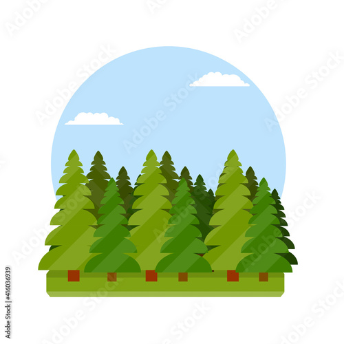 Summer season. Wood and nature. Grass and earth. Cartoon flat illustration
