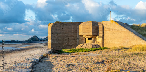 WWII concrete nazi bunker on the seashore of Saint Ouens Bay, bailiwick of Jersey, Channel Islands