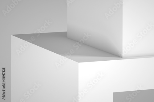 White shelf corners with soft shadows. Abstract minimal 3d