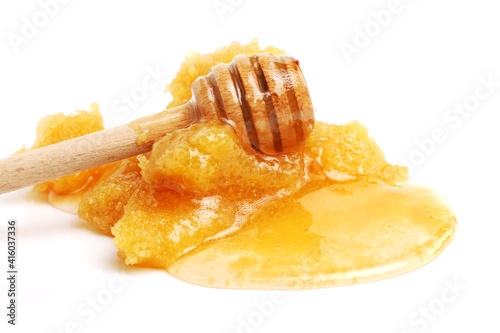 Obraz na plátně naturally crystallized rape honey on white wooden