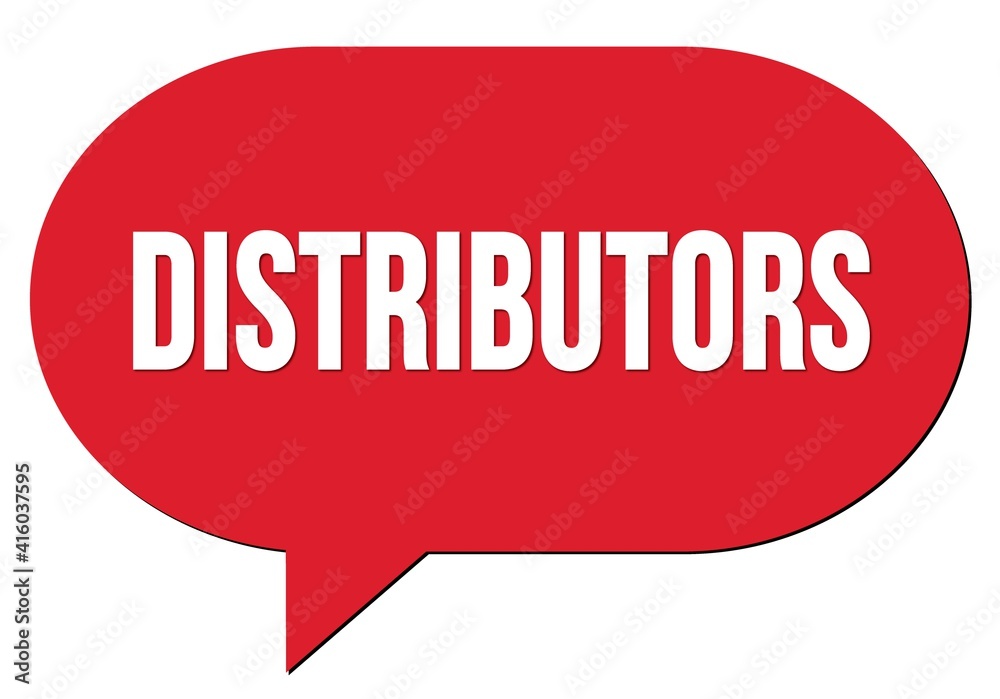 DISTRIBUTORS text written in a red speech bubble DISTRIBUTORS text written in a red speech bubble
