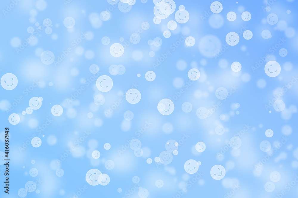 Bokeh background with happy face pattern on blue gradient colour. Bokeh background with happy face pattern on blue gradient colour.