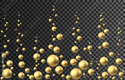 Gold sphere or oil bubble isolated on black background.