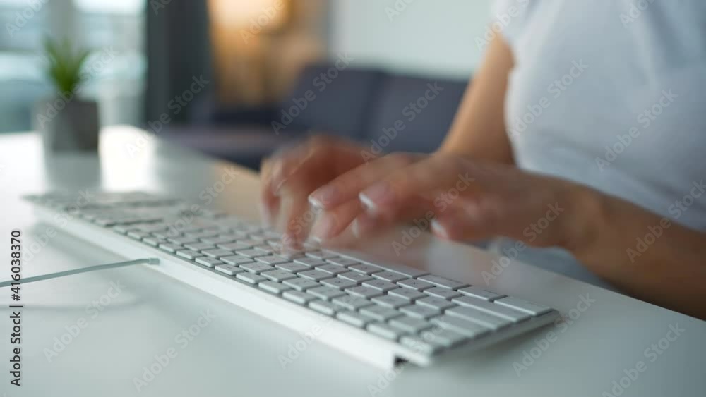 Accelerated video of female hands typing on a computer keyboard. Concept of remote work. Quick motion. Timelapse Accelerated video of female hands typing on a computer keyboard. Concept of remote work. Quick motion. Timelapse