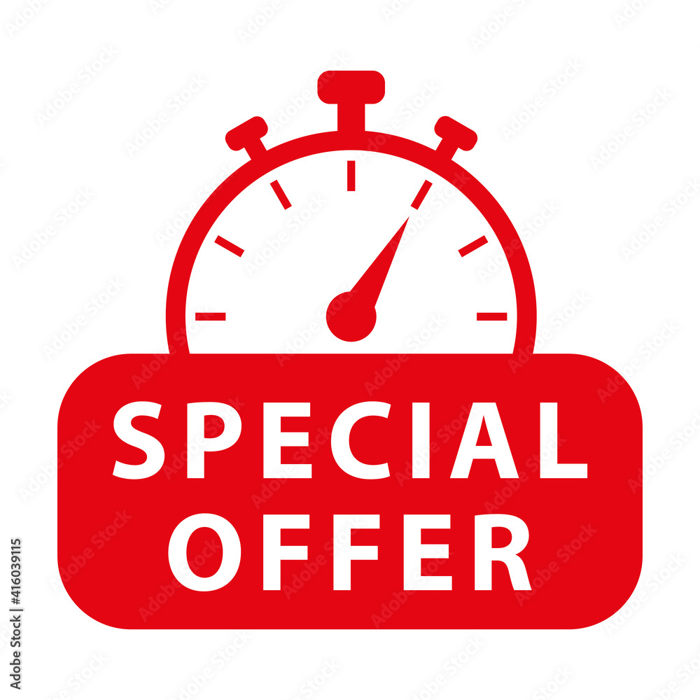 Special offer. Red vector icon with chronometer. Special offer. Red vector icon with chronometer.