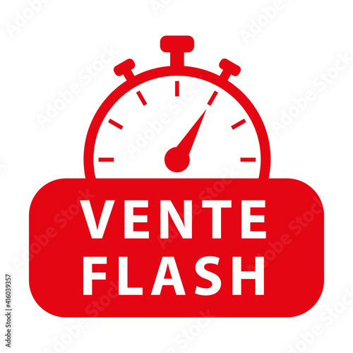 Vente flash. Icône rouge avec chronomètre. Illustration vectorielle.