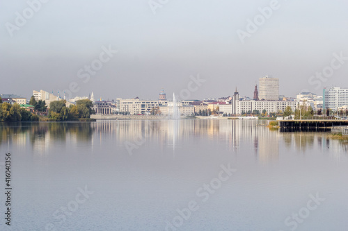 The Lake Nizhny Kaban. View from Nazarbayev Street to Kamala Theater. Kazan, Tatarstan, Russia. © Sarema