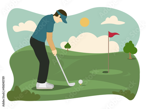 Golf course, country sports club or resort flat vector web banner.