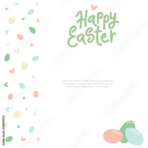 Happy Easter egg minimalistic style with lettering sign and frame. Vector stock illustration isolated on white background for Easter greeting card, template for invitation. EPS10