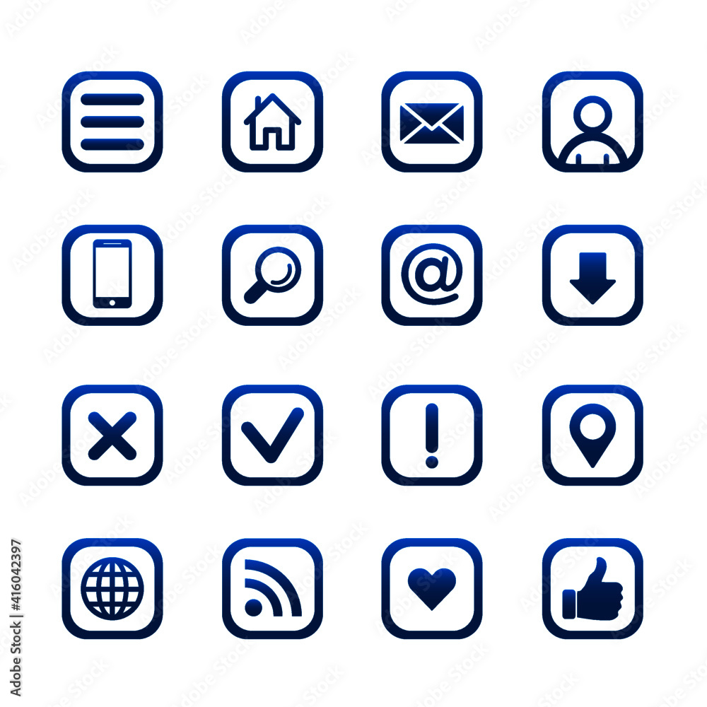 Set of blue icons on isolated white background for applications, internet. Collection of high quality vector pictograms in a modern flat style. Set of blue icons on isolated white background for applications, internet. Collection of high quality vector pictograms in a modern flat style.
