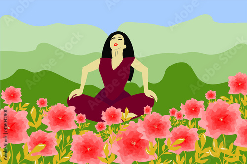 The girl does yoga in nature