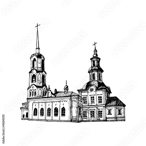Vector illustration of a church. Drawing of the church. Drawing of the Vladimir Church (the city of Vyatka).